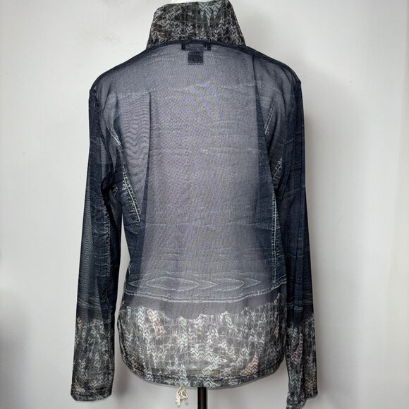 Damee Blue Polyester Mesh Trompe L’oeil Zip-Up Jacket Women’s M Art to Wear - Picture 3 of 12